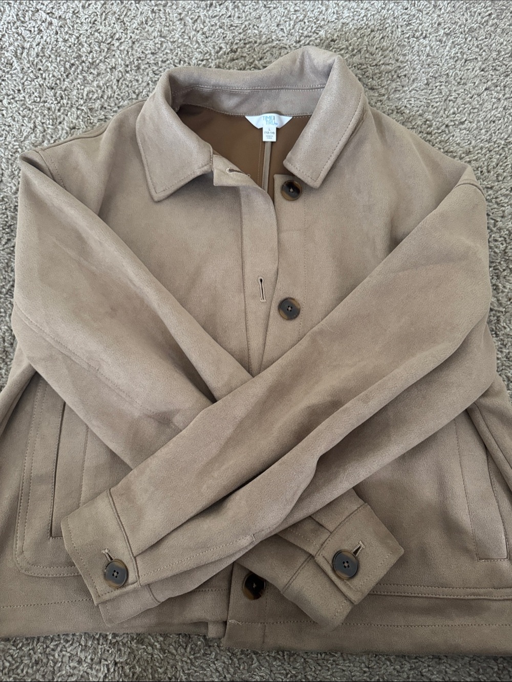 Time and Tru Taupe Lightweight Suede Shirt Jacket